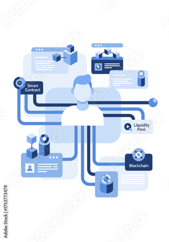 Flat Vector Illustration of Decentralized Finance Ecosystem