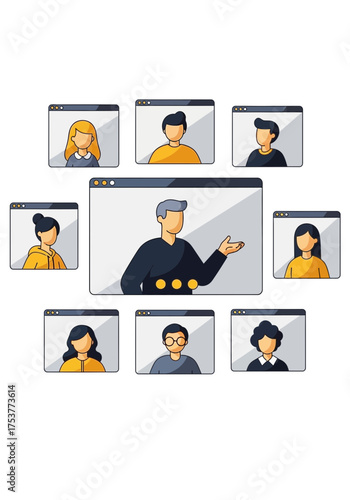 Flat Vector Online Video Conference Team Meeting Illustration