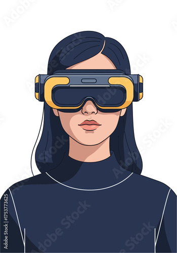 Modern Flat Vector Illustration of Woman in Vr Headset