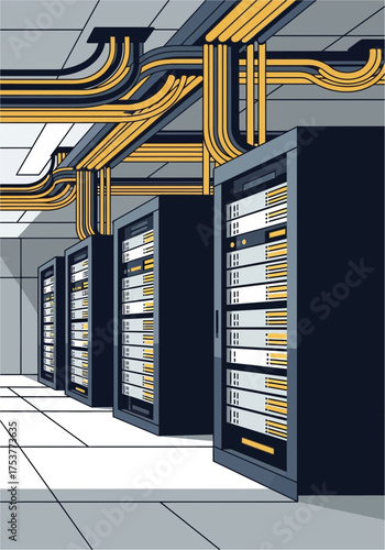 Modern Flat Vector Illustration of a Data Server Room