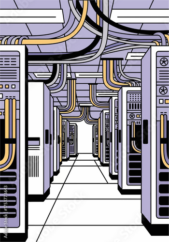 Modern Flat Vector Server Room Illustration