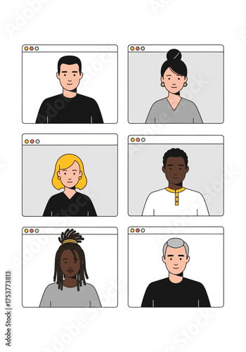 Flat Diverse People Avatars for Online Video Conference