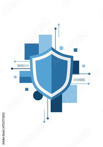 Flat Abstract Vector Illustration Cyber Protection Shield