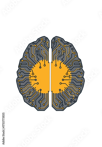 Flat Vector Illustration of Ai Brain Circuit