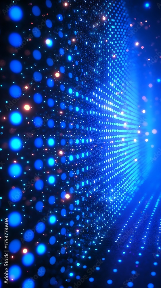 Fototapeta premium Radiant tunnel of light with blue tech wall patterns picture