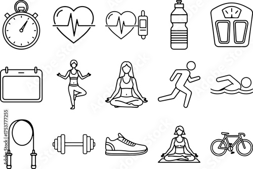Fitness and Healthy Lifestyle Vector Icons Collection for Wellness and Exercise