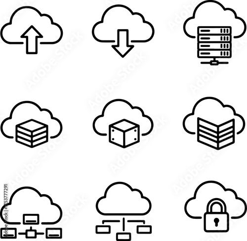 Cloud Computing Icon Set Digital Data Storage Technology Solutions and Connectivity