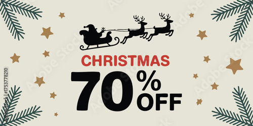 Christmas sale Santas silhouette reindeer stars and pine branches frame a 70 OFF deal