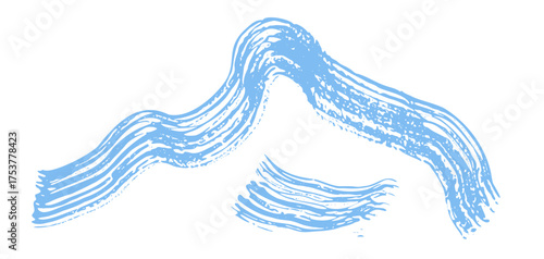 Artistic wavy grunge textured vector blue ink brush stroke border. Abstract turquoise curve dynamic isolated grunge paintbrush for texture design, abstract sound wave, striped mascara, mountain