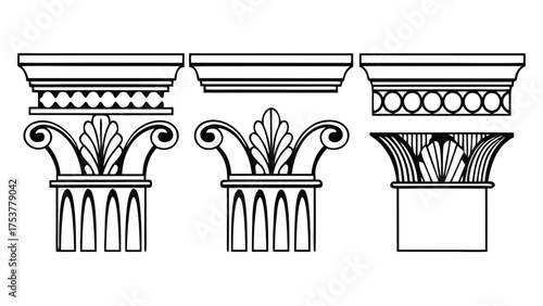 Architectural Motifs, Classical elements Blocks Design Vector Line Art Cad Drawings of structural elements, historical design, decorative motif