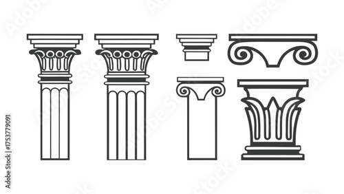 Architectural Motifs, Classical elements Blocks Design Vector Line Art Cad Drawings of structural elements, historical design, decorative motif