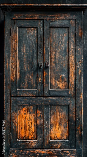 Wallpaper Mural Vintage distressed wooden cabinet with shelves and drawers front view image Torontodigital.ca