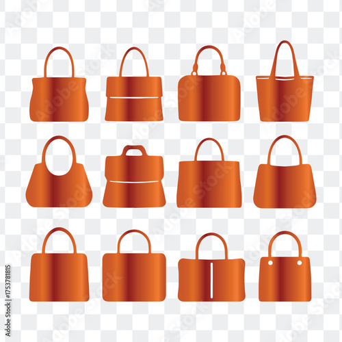 Stylish Brown and Orange Handbag Vector Icons Collection