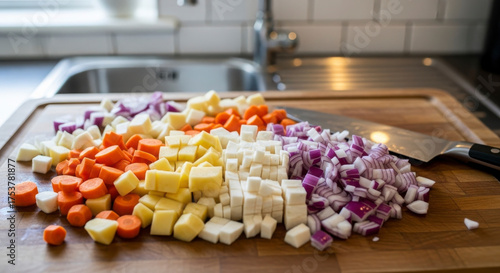 Wallpaper Mural Chopped vegetables ready for cooking on a cutting board Torontodigital.ca