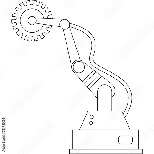 Industrial Robotic Arm Line Art With Gear Mechanism And Transparent Background