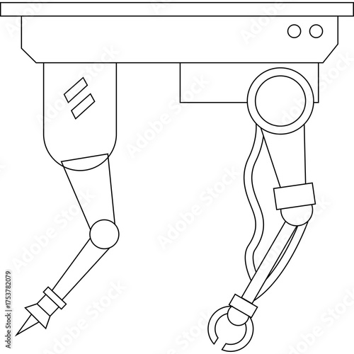 Industrial Robotic Arm with Articulated Joints and Gripper in Outline Style on Transparent Background