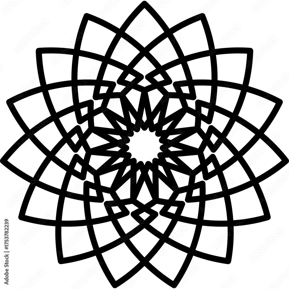 Obraz premium Intricate Black Geometric Mandala Pattern With Transparent Background Concentric Circles Starburst Motif