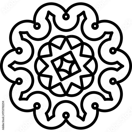 Intricate Black Geometric Mandala With Repeating Patterns And A Central Star Motif On A Transparent Background