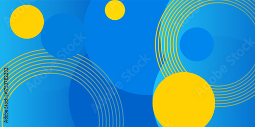 3D blue yellow abstract background overlap layer on bright space with circles effect decoration.