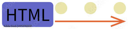HTML block, flow with dots and orange arrow indicating progress, connection, or process. Ideal for web development, coding, learning, structure design organization user flow. Simple flat metaphor