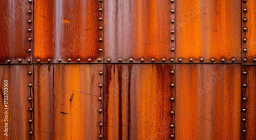 Textured Industrial Rusty Corrugated Metal Panels with Rivets