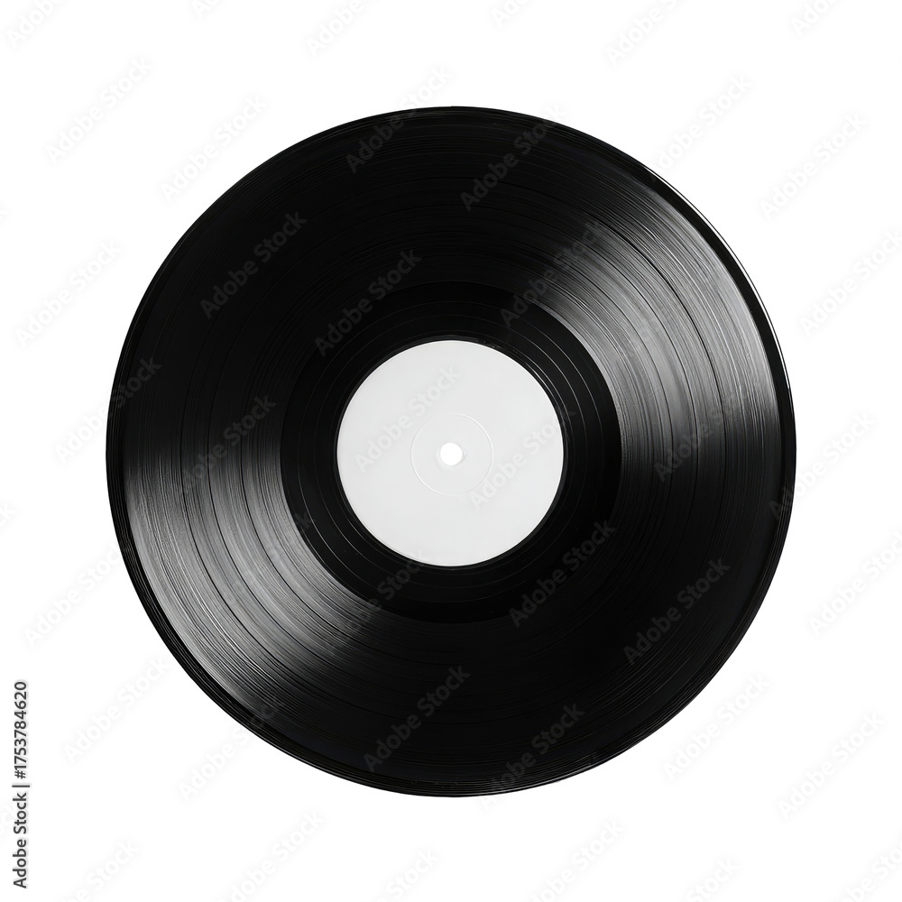 Obraz premium Close-up of a black vinyl record with a blank white label