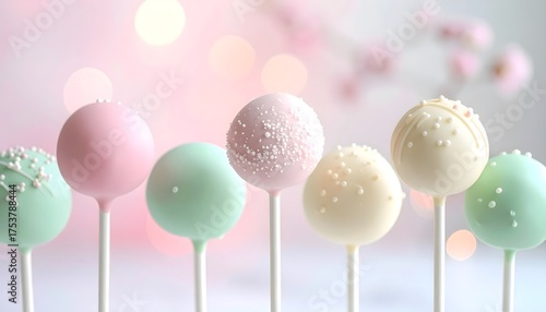 Cake pops en tonos pastel con decoración de azúcar