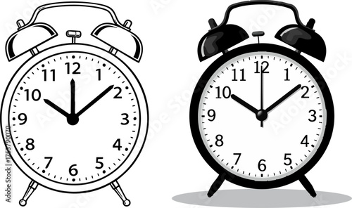 Classic alarm clock illustration showing the time with a black background design