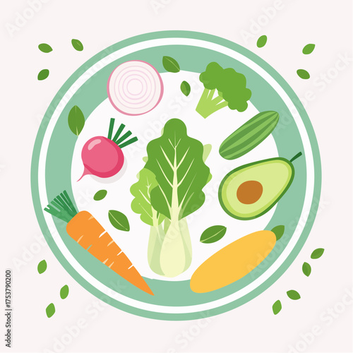 Fresh And Healthy Vegetables and Fruits Arranged in a Bowl for a Wholesome Meal