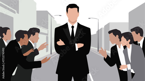 Strong Business Leader Facing Challenges – Corporate Conflict and Decision Concept Vector Illustration