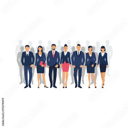 Business Team Group Standing Together – Corporate Unity and Professional People Vector Illustration