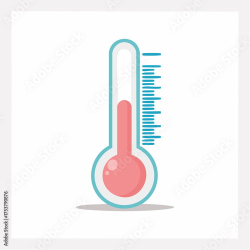 A stylized thermometer illustration with a red liquid column, symbolizing temperature, heat, fever, and climate conditions for weather or medical use