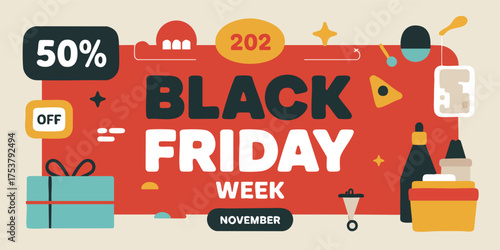 The image displays an advertisement for Black Friday Week in November with 50 off