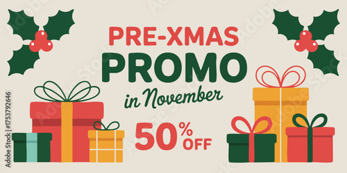 A promotional graphic advertises a PreXmas 50 off promotion in November
