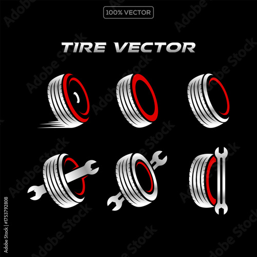 set of tire logo template design illustration on black background