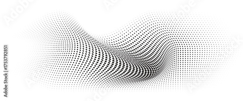 Flowing Wave Dot Halftone Pattern: Curve Gradient Shape on Transparent Background. Suitable for AI, Tech, Network, Digital, Science, and Technology Themes.