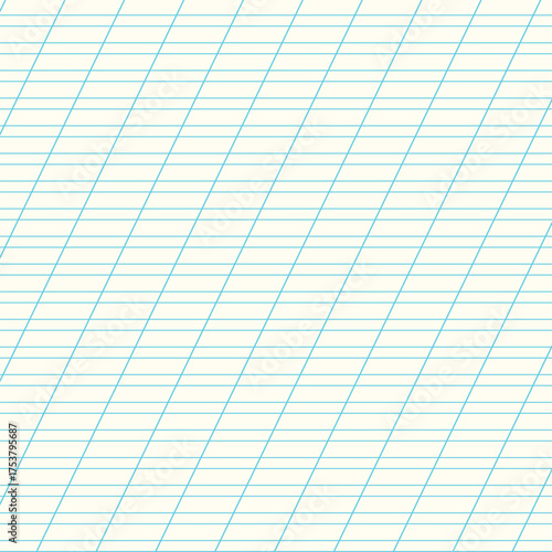 Graph paper. Printable lined grid paper with color horisontal, diagonal lines. Geometric pattern for school, oblique notebook. Realistic lined paper blank. Exercise page for calligraphy.