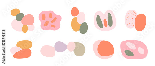 Set of png abstract stains. Multicolored blobs, forms and drops isolated on transparent background