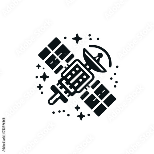 Satellite orbiting Earth surrounded by stars and space