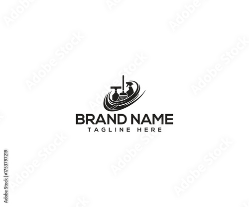Clean Sweep Logo: A sleek, monochrome logo design featuring cleaning tools. perfect for showcasing cleanliness and hygiene services.