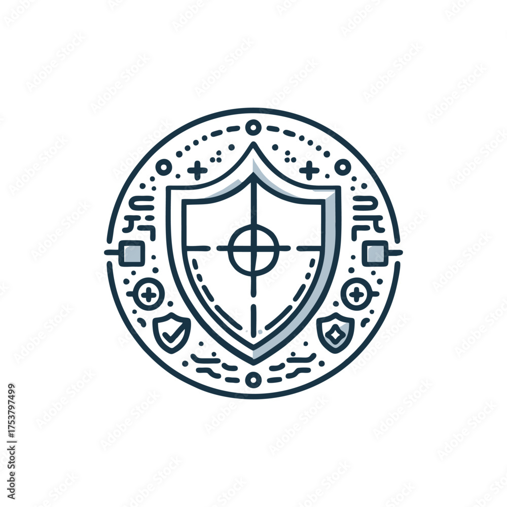 Obraz premium Shield emblem design with geometric patterns and symbols