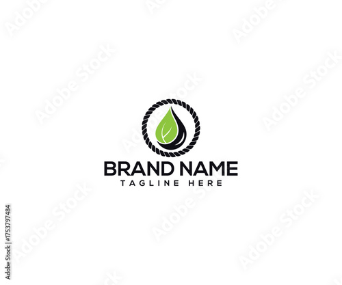 Eco-Friendly Brand Logo: A sleek, minimalist logo for a business, featuring a leaf and water drop design, conveying sustainability and environmental consciousness.