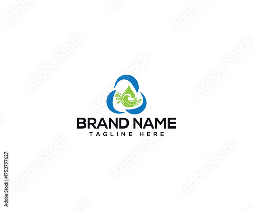 Eco-Friendly Logo: A dynamic logo design symbolizes environmental protection, with stylized elements of a water drop embraced by a recycling symbol.
