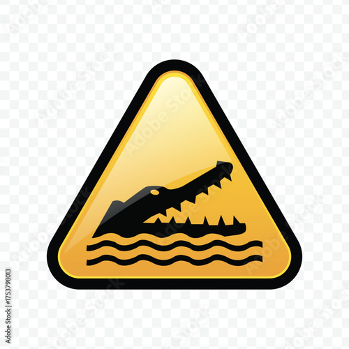 Crocodile or alligator hazard warning sign in water