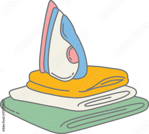 iron and ironing board laundry cartoon pile of clothes