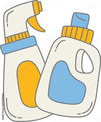 Laundry cartoon spray and detergent bottle clothes
