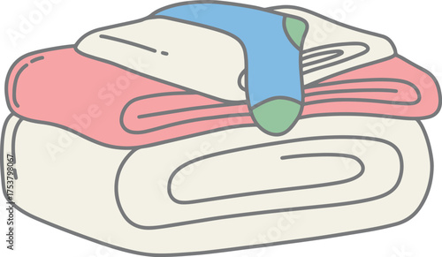 Cartoon laundry pile of clothes and socks folded