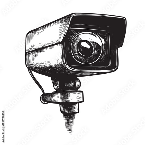doodle outline line art illustration of webcam capturing a closeup shot