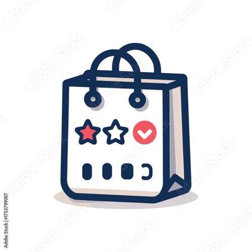 Shopping bag with ratings and feedback symbols displayed