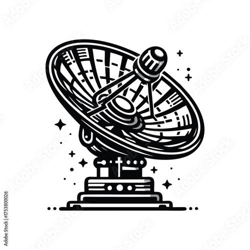 Satellite dish receiving signals in a starry background